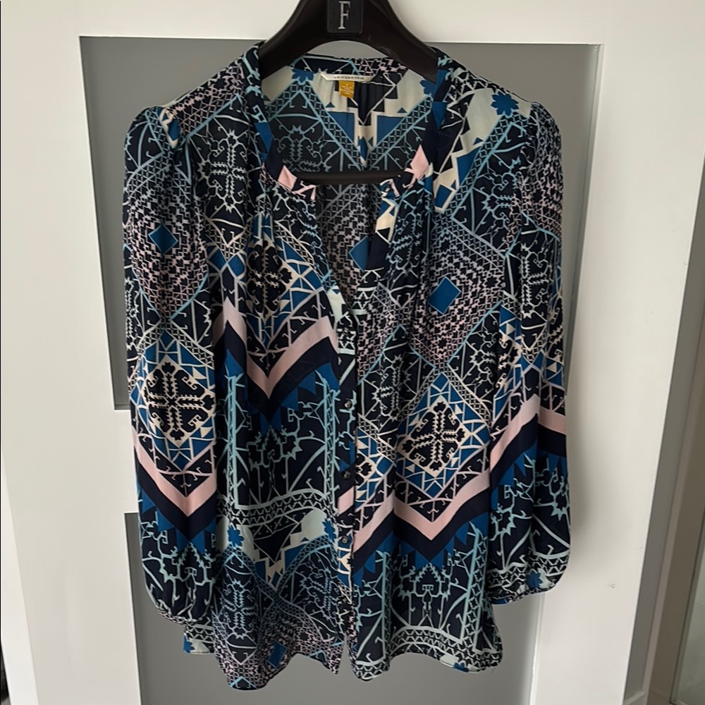 Leifsdottir Blue Graphic Blouse with Sailor Collar